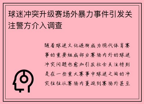 球迷冲突升级赛场外暴力事件引发关注警方介入调查