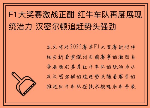 F1大奖赛激战正酣 红牛车队再度展现统治力 汉密尔顿追赶势头强劲